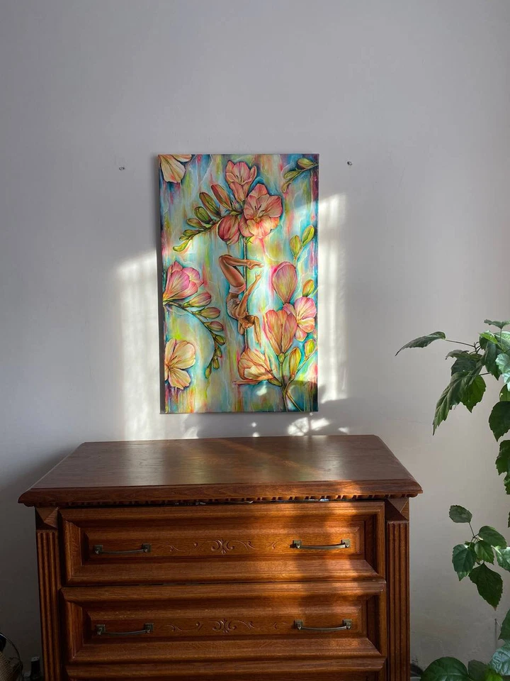 Original art oil painting by a Ukrainian artist "The girl on the pylon" gift - Image 2 of 4