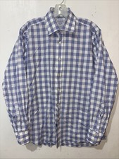 Charles Tyrwhitt Dress Shirt Mens 16.5 34 Blue White Check Spread Slim Fit