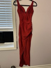 Womens small Red Silk Gown With Low Slit Strap