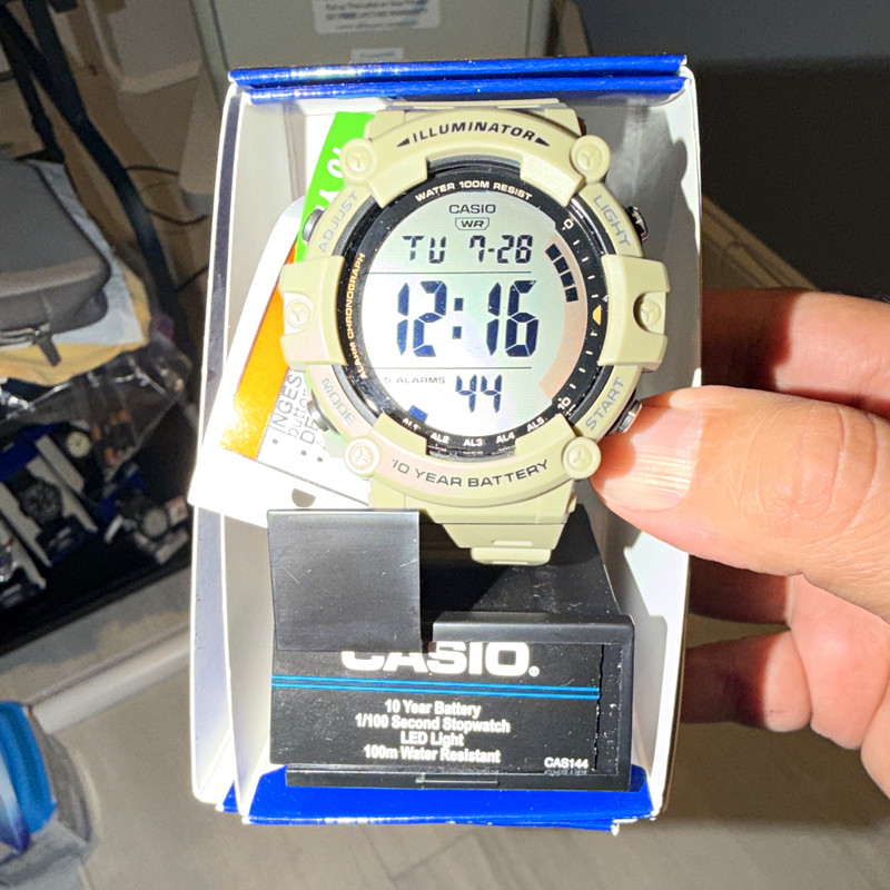 Casio Illuminator Digital 100m WR Beige Resin Strap Alarm Backlight w/ Box