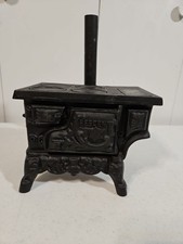 Vintage Crescent Cast Iron Miniature Stove Salesman Sample Toy with Pipe