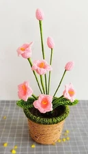 Hand-knitted yarn Pink lily of the valley, 8 flowers in a pot.woven dolls