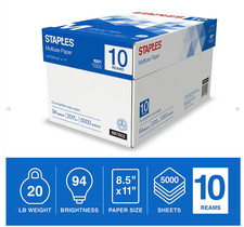 Staples Multiuse Copy Paper, 8.5" x 11", 20 lbs., 94 Brightness, 500 Sheets/Ream