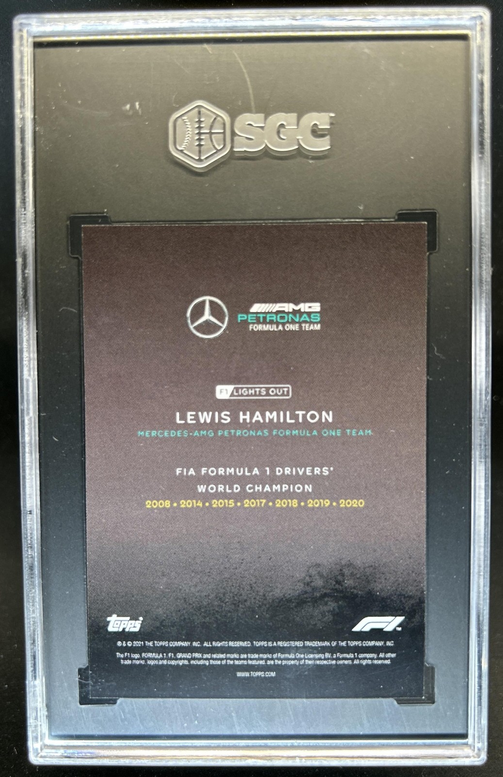 2021 Topps F1 F1 F1 F1 Lights Out Lewis Hamilton SGC 9.5 view 2