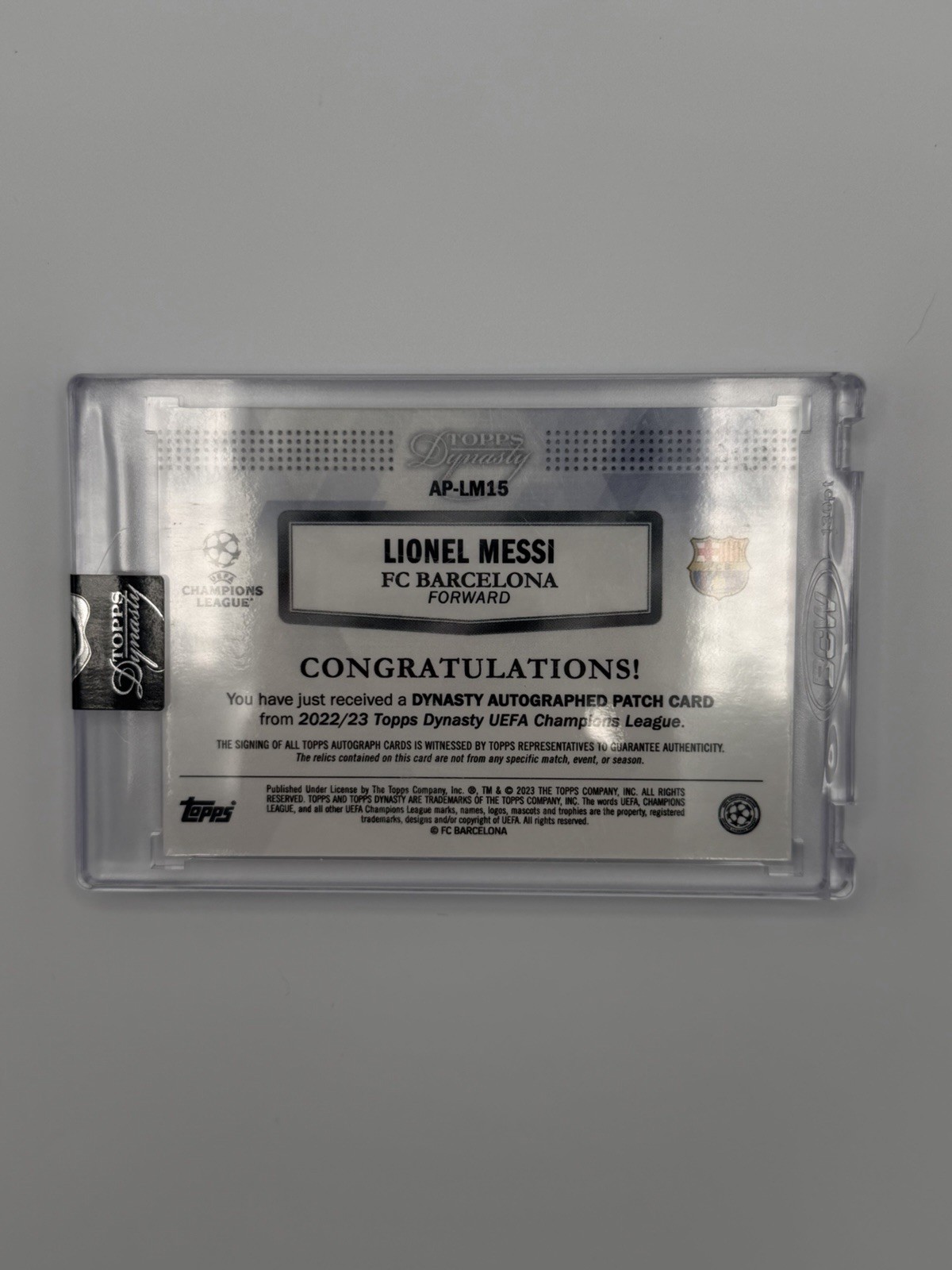 Lionel Messi Topps Dynasty Match Worn Patch Auto 2022-2023 LM-15 /10 view 2