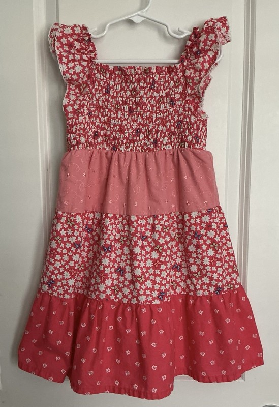 PENELOPE MACK-Sz.6-Girl’s Sundress-Tiered-Pinks-Floral-Butterflies-Ruffle-Lined