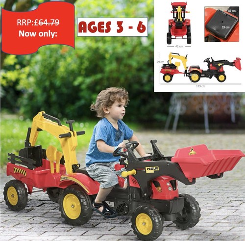 Tretbetriebener Traktor Aufsitz Auto bewegliche Schaufel Lenkrad 3-6 Jahre - Bild 1 von 10