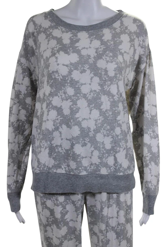Espléndido conjunto sudadera top + pantalones gris con estampado floral para mujer talla S Foto 2 de 4