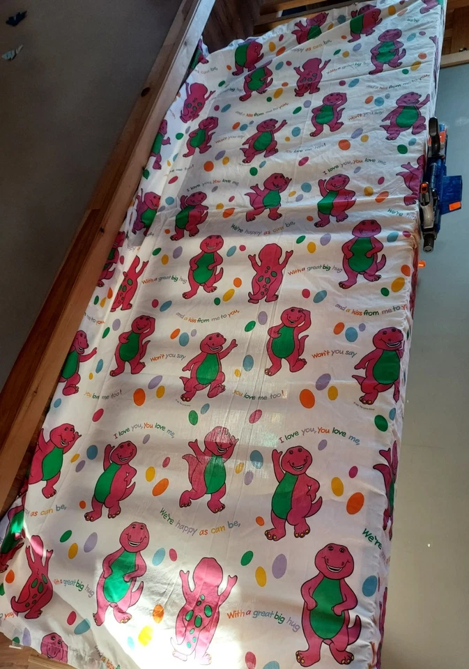 De colección 1992 Barney Dinosaurio "68 x 44" Doble Hoja Plana Foto 2 de 4