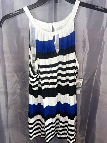 INC International Concepts halter top black,white,&royal blue women’s size Large