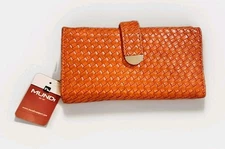 Mundi Kellie Womans Woven Clutch Wallet Orange Faux Leather NWT NEW 