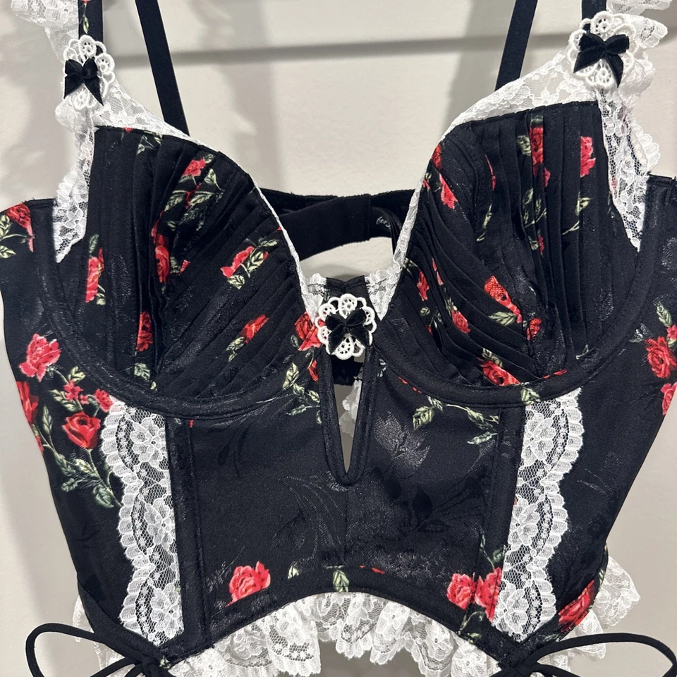 For Love And Lemons June Bustier Black with Roses Small NWOT - Image 3 of 4