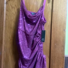 Wild Fable Sparkly Sequin Rouched Mini Dress PINK Women’s SZ XL NWT