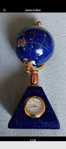 Blue Lapis Gemstone Desktop Globe with Quartz Clock 7" Tall