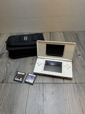 Nintendo DS Lite White Handheld System Bundle w/4 Games No Charger Tested Works!