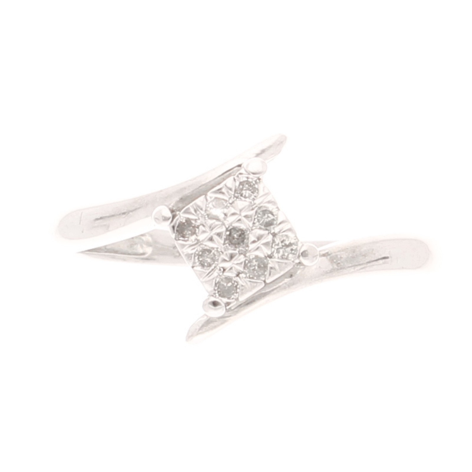 9Carat White Gold 0.10ct Diamond Crossover Cluster Ring (Size K) 10.5mm Widest