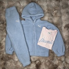 Puma Sherpa Hoodie/T-Shirt  Jogger 3 Piece Outfi Set Baby Blue Size 6 Girls NWT