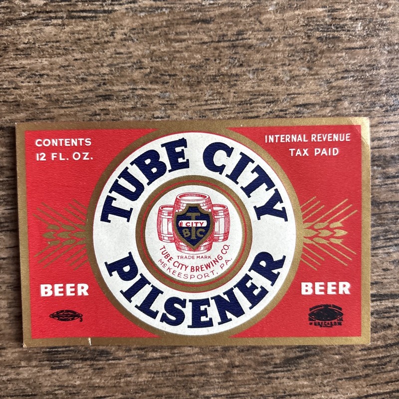 Vintage Paper Label Tube City Pilsner Beer 12 oz Tube City Brewing McKeesport PA