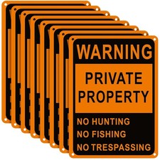Orange 10x7" No Trespassing No Hunting Warning Signs 8 Pcs Private Property