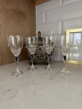 Cristal D'Arques SAPHIR TAILLE LANCE 7” H Water/Wine Glasses Blue Drop Set of 4