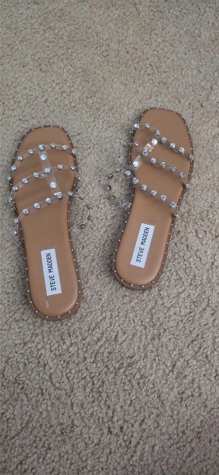 Steve Madden Rhinestone sandals tan w/ clear straps Size 8 gently used, great