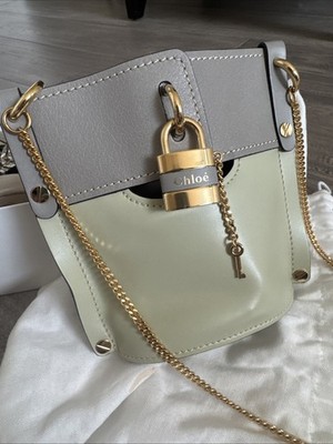 Chloe Shiny Calfskin Goatskin Mini Aby Bi-Color Bucket Light Eucalyptus Vintage
