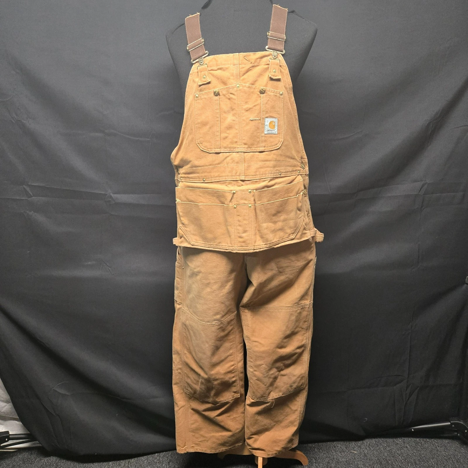 Vintage Carhartt R28 Duck Bib Overalls 38x30 USA Union Made Button Fly Toolbelt