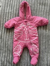 Next Baby Girls Snowsuit Pramsuit Cat Design Pink 0-3 Months