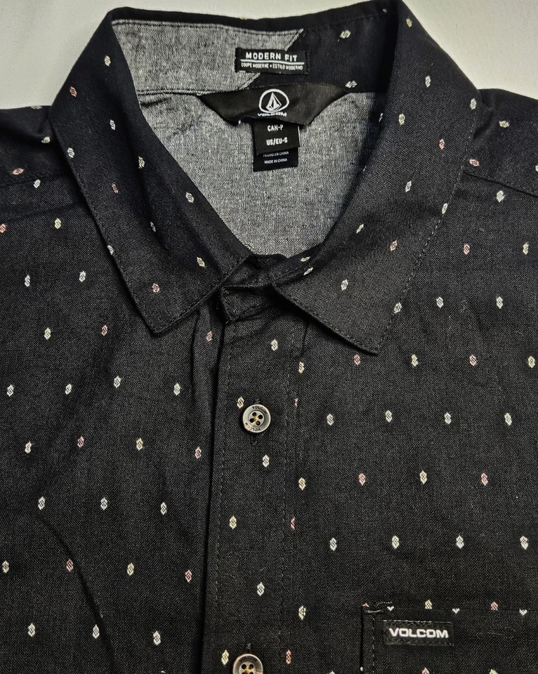 Mens Volcom Short Sleeve Black Geometric Button Up Shirt Size Small - NICE - Image 2 of 2