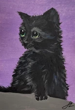 5 x 7 Mini ART PRINT Tiny Miniature Black Fluffy Baby Cat Kitten NOT ACEO