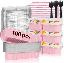100 Pack Mini Loaf Pans with Lids and Spoons, 6.8oz Disposable Aluminum Foil