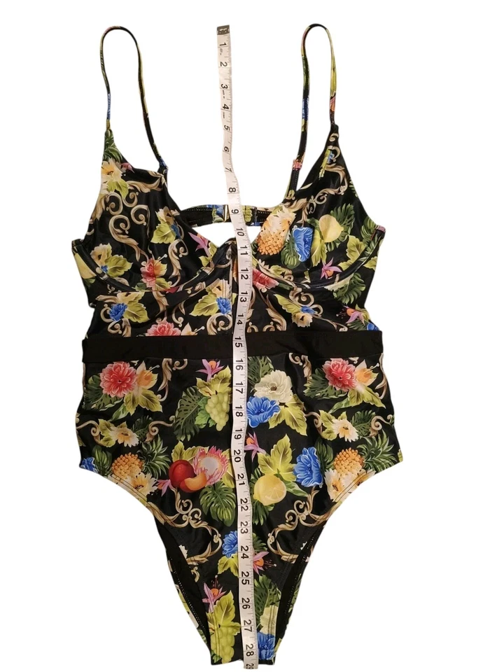 Traje de baño de verano Juicy Couture negro floral de una pieza talla grande precio de venta sugerido por el fabricante 98 USD nuevo sin etiquetas Foto 2 de 4