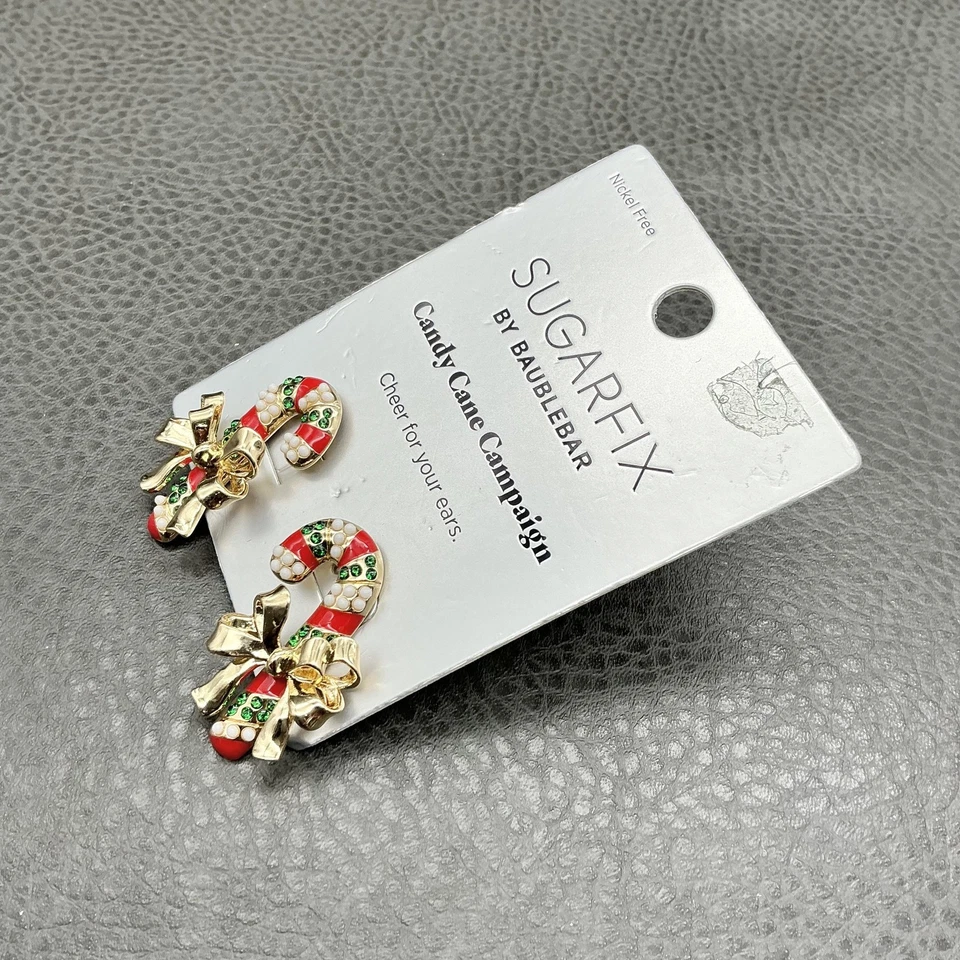 Pendientes Sugarfix by BaubleBar Bastón de Caramelo Sin Níquel Navidad Tono Dorado Tachuelas Foto 3 de 4