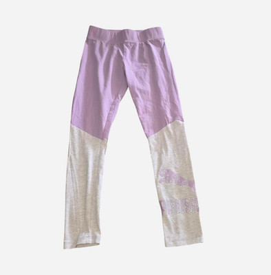 PUMA Kids M 8/10 Purple/Gray Colorblock Ankle Leggings Glitter Logo Mid Rise