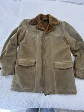 Vintage 60s 70s The Leather Shop Sears Suede Sherpa Jacket Mens 38 tall tan