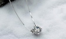 Gorgeous Silver SP Round-Cut 8mm Cubic Zirconia Pendant Necklace 