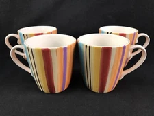 Set of 4 Pfaltzgraff Equator 4" Cup Mug Stripes Multi-Color Orange Red Blue