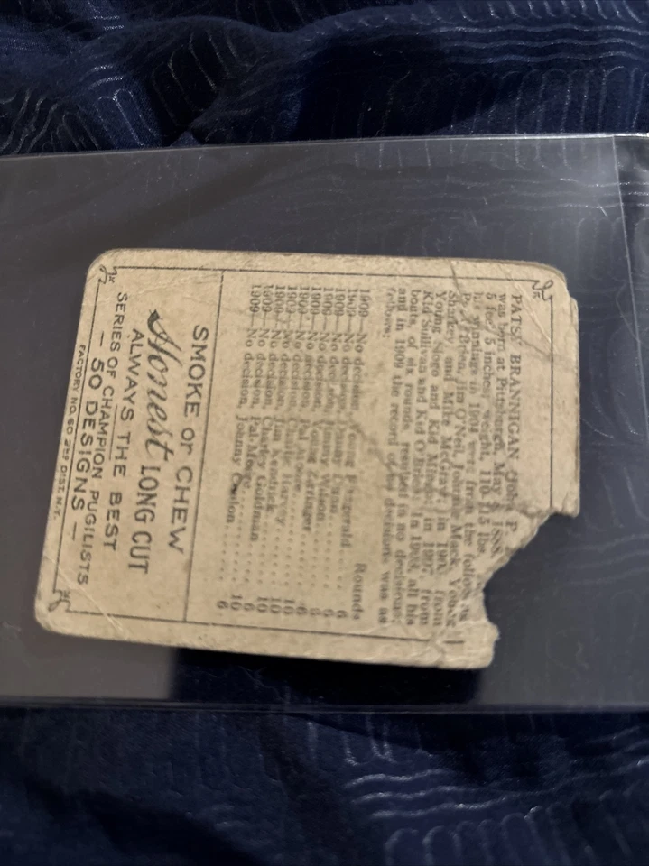 1910 T219 Boxing Honest Long Cut Pittsburg Patsy Brannigan ⭐️👀⭐️ Original - Image 2 of 2