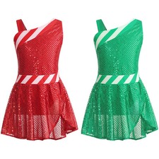 Kids Girls Dress Performance Christmas Sequins Costume Modern Dancewear Cospaly