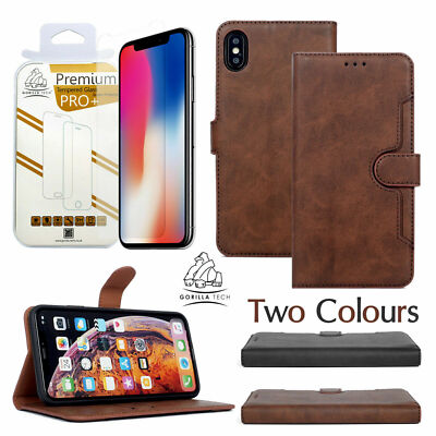 iPhone 16 Pro Max,15,14 Leder Wallet Case mit Gorilla Glas Displayschutz