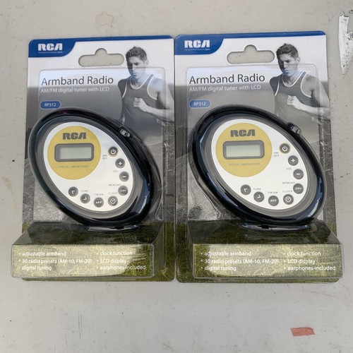 x2pc NEW RCA AM/FM Armband Radio FACTORY SEALED Earphones Included LCD x2pc