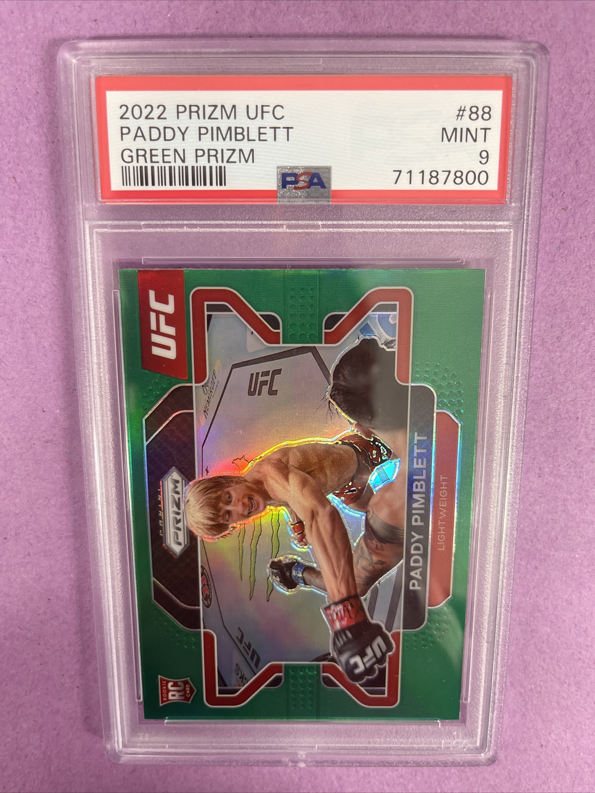 2022 Panini Prizm UFC Paddy Pimblett #88 RC Rookie-GREEN PRIZM PSA 9 #7800 (CT1)