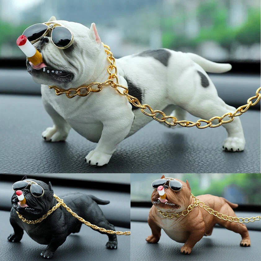 American Bully Dog Car Dashboard Decor Toy Cool Smoking Bulldog