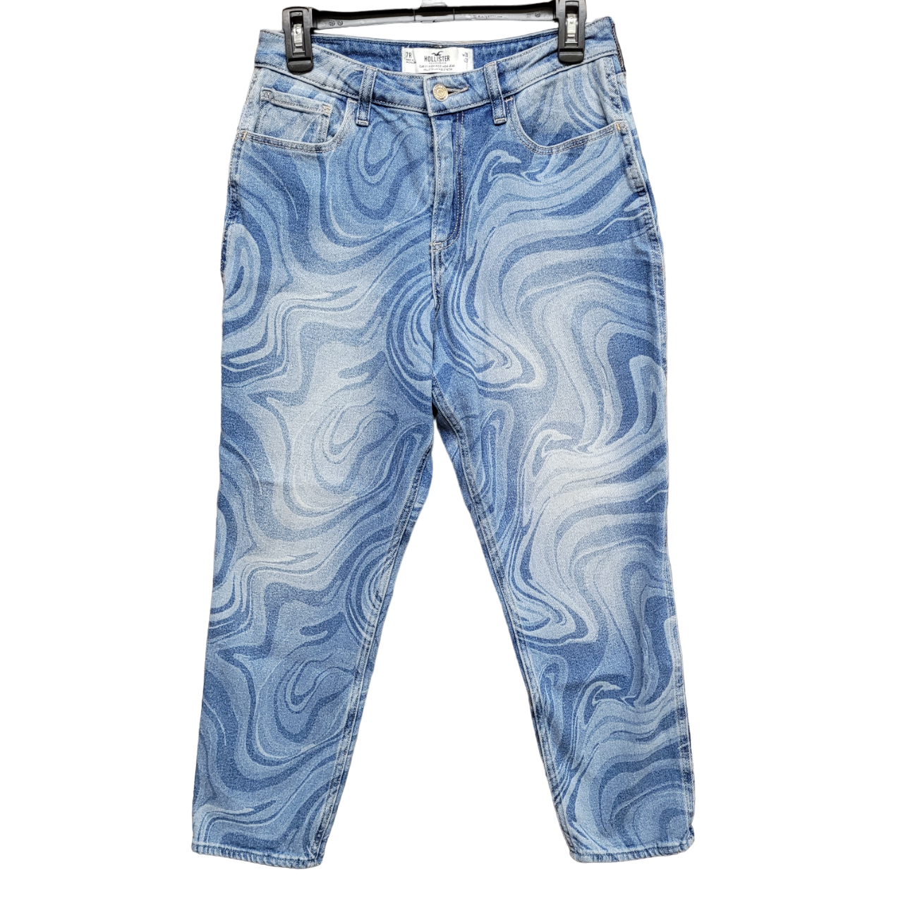 Hollister Curvy High-Rise Mom Jeans Marble Print Blue Womens 28 Denim Stretch-image