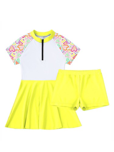 Kids Girl Swimming Suit Short Sleeves Front Zipper Beach Swimwear Bathing Suits - Picture 11 of 44