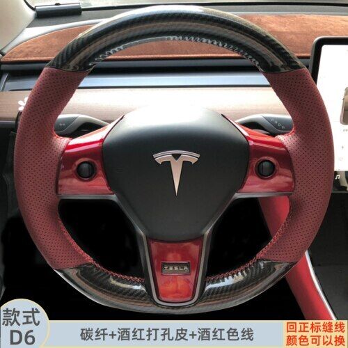 Hand Sewn Steering Wheel Cover For Tesla Model 3 Y/X Leather Suede Carbon Fiber - Bild 17 von 36