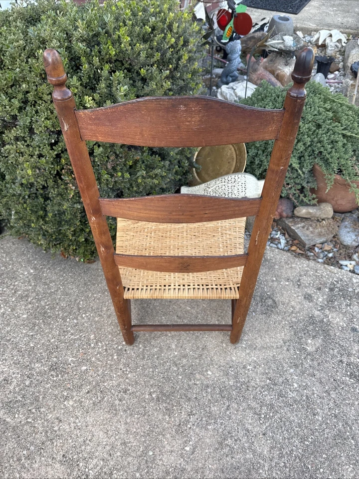 Silla estilo coctelera Amish respaldo escalera asiento tejido apresurado 35x18x15 Foto 3 de 4