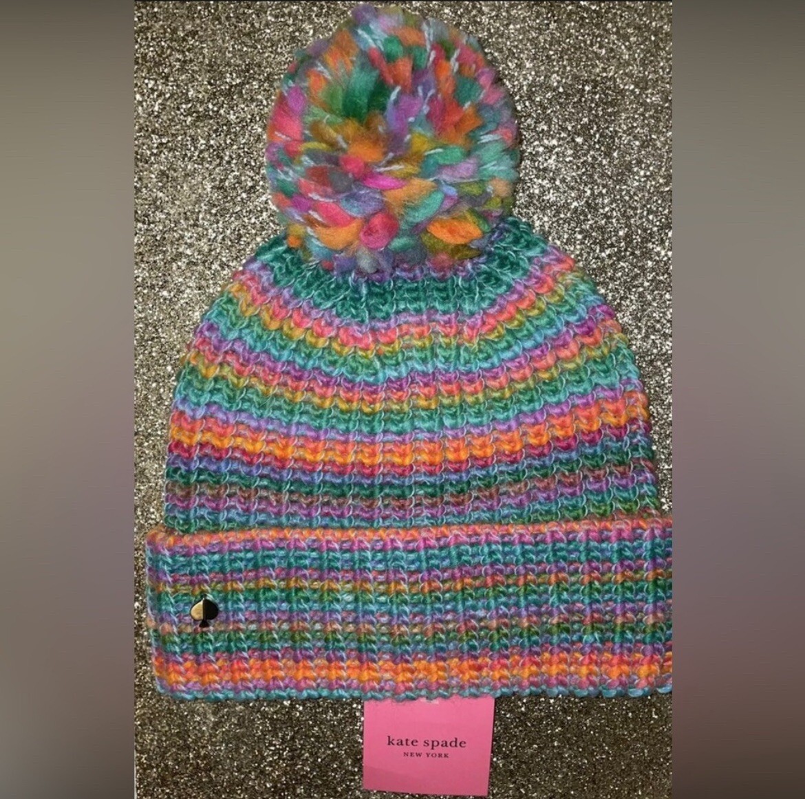New Kate Spade Rainbow Stripe Marled Wool Pom Beanie Pom Hat  display picture 1