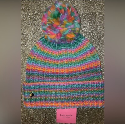 KATE SPADE Marled Stripe light pink Pom Pom Beanie Hat Kate Spade Pom Pom Hats for Women | Mercari main image 3