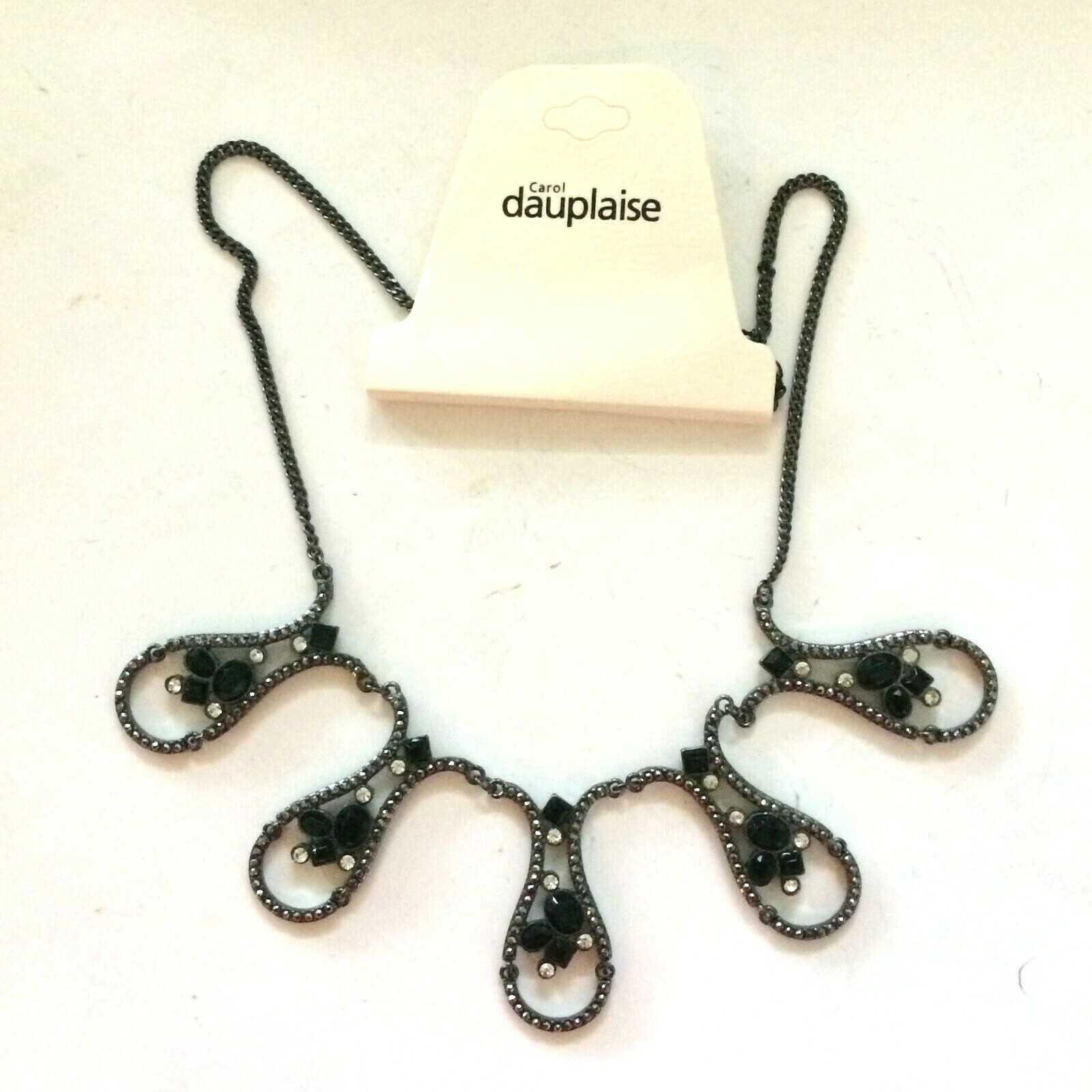 NT8048 DESIGNER INSPIRED BLACK TONE METAL BLACK & CLEAR GEMSTONE CHOKER ...